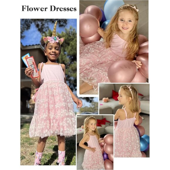 🆕Toddler Girls Pink Daisy Tulle Dress Rainbow Tutu Birthday Princess 2-6T - Picture 6 of 9